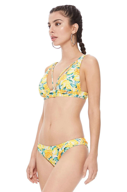 TEXTURED LEMON PRINT STRING DETAIL HALTER BIKINI SET by Beach Joy Bikini