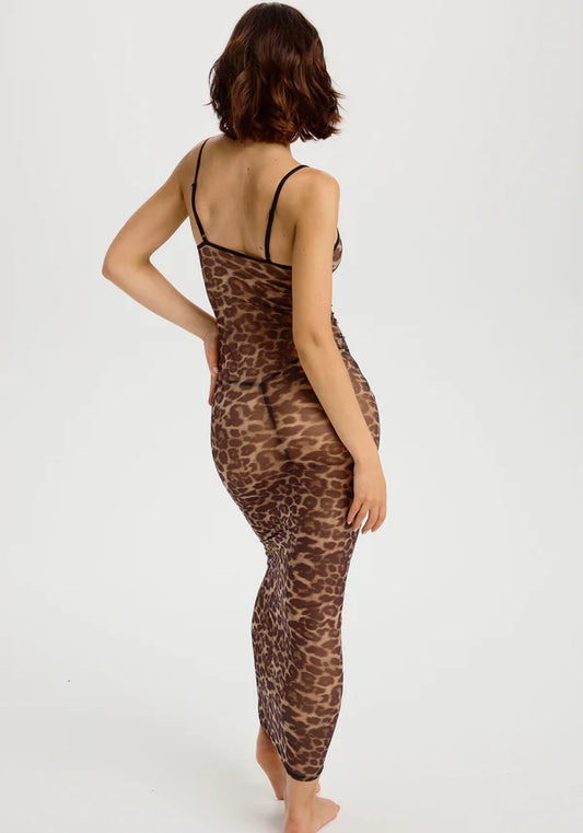 Sheer Mesh Stretch Maxi Dress Blush The Mesh Leopard-1