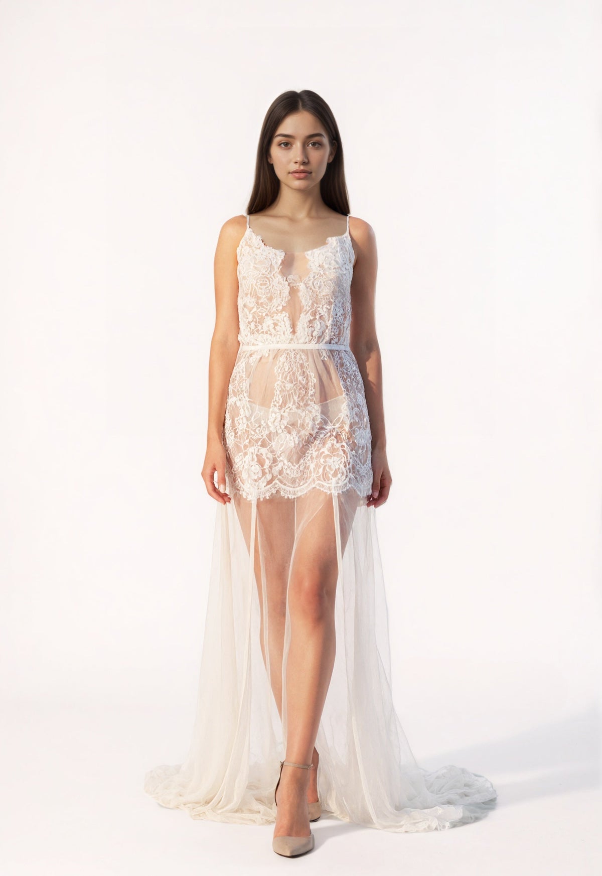 Aureline Veil Sheer Lace Boudoir Gown