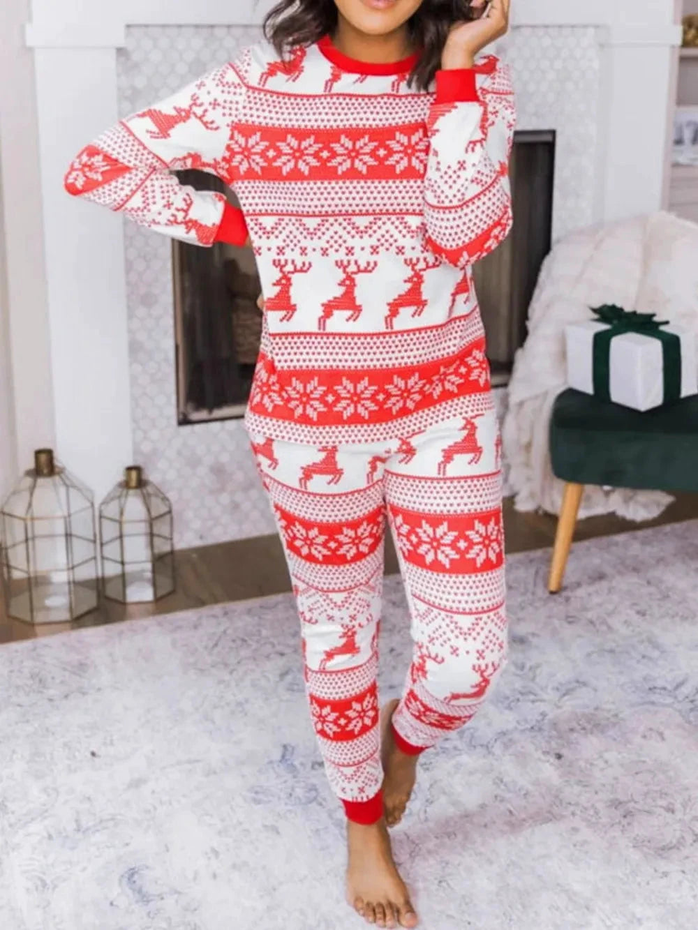 Full Size Christmas Element Round Neck Top and Pants Set by Trendsi
