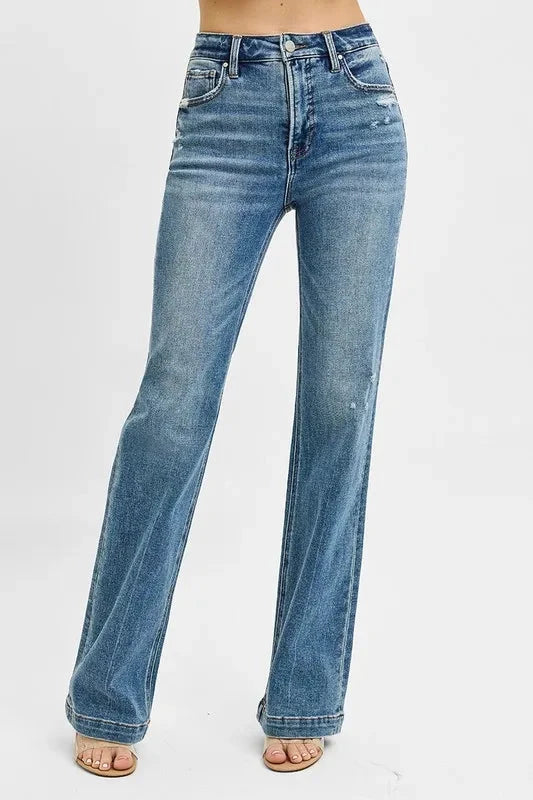 RISEN Full Size Distressed Detail Bootcut Jeans Plus Size by Trendsi