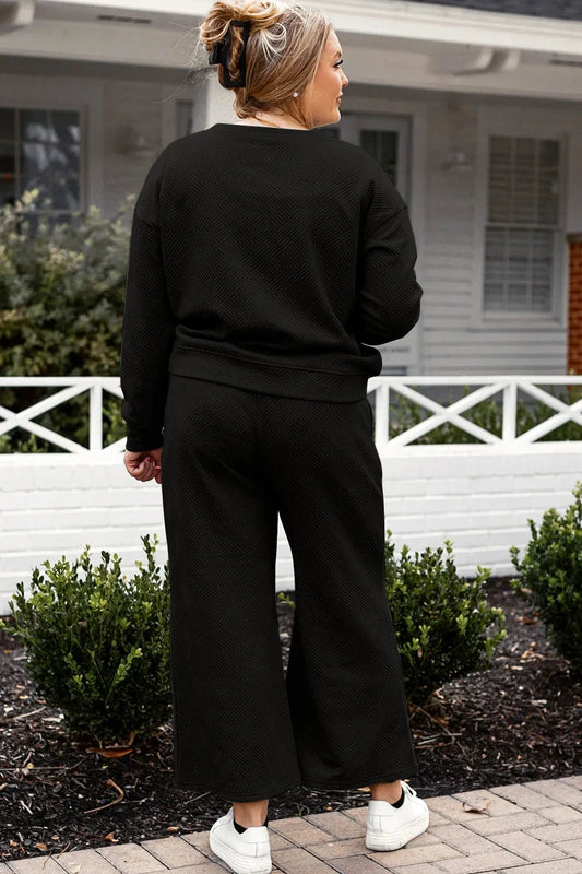 Double Take Full Size Textured Long Sleeve Top and Drawstring Pants Set by Trendsi