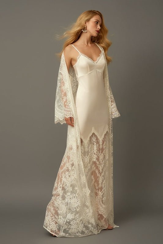 Viola Matin Lace Robe and Satin Nightgown Set