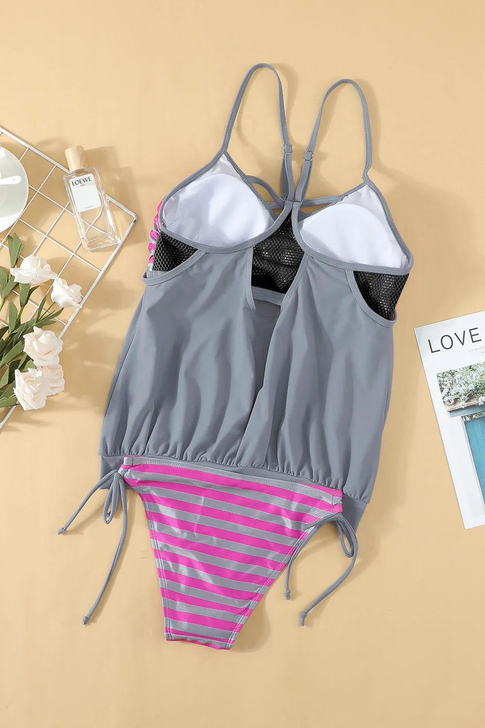 Crisscross Striped Spaghetti Strap Tankini Set by Trendsi