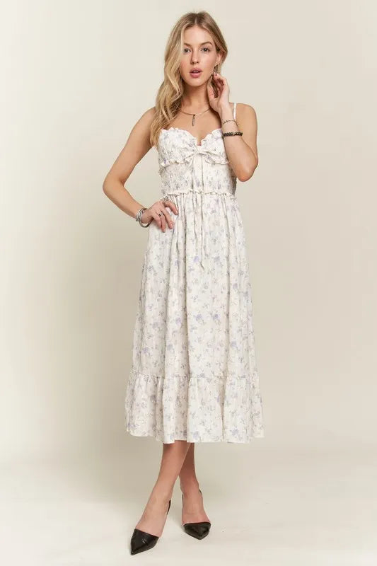 ADORA Smocked Floral Sweetheart Neck Cami Dress by Trendsi