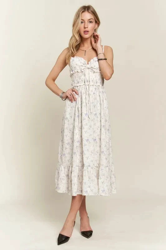 ADORA Smocked Floral Sweetheart Neck Cami Dress by Trendsi