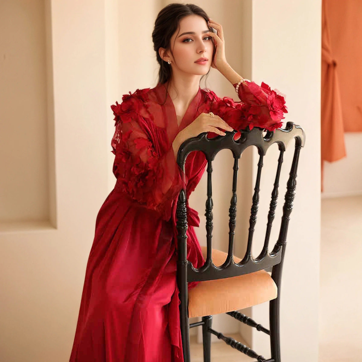 Fleurielle Bloom Floral-Applique Bridal Robe