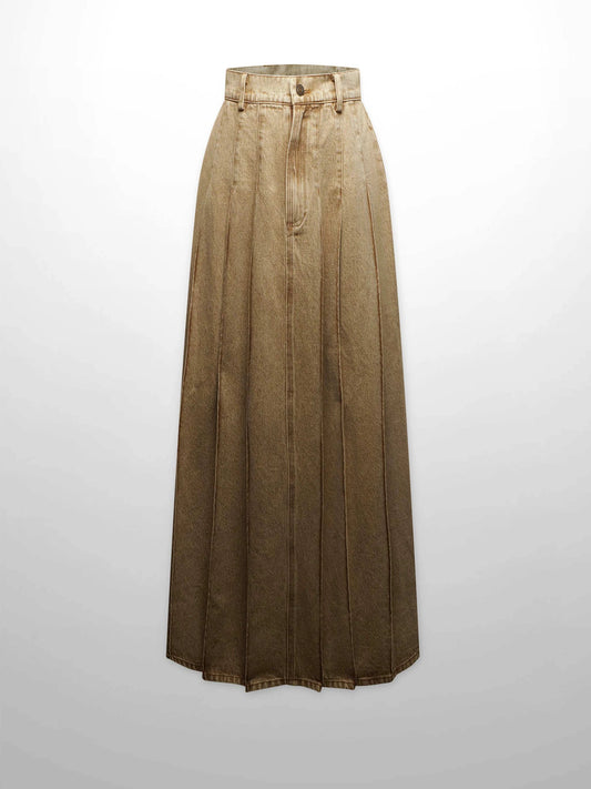 Stitched Pleated Skirt-Tan by Blue Meli