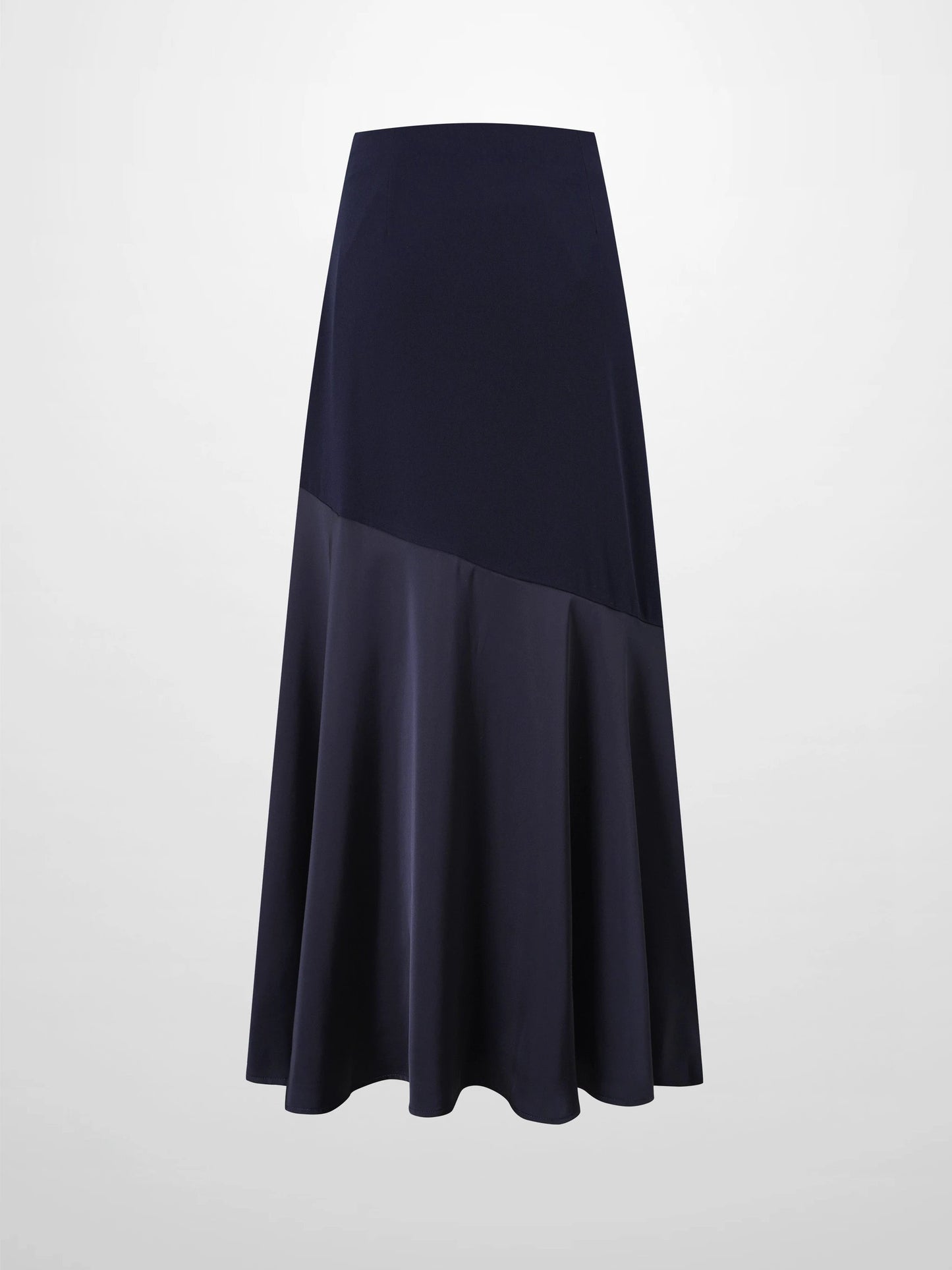 Faux Satin Bottom Flare Skirt-Navy by SOLEI