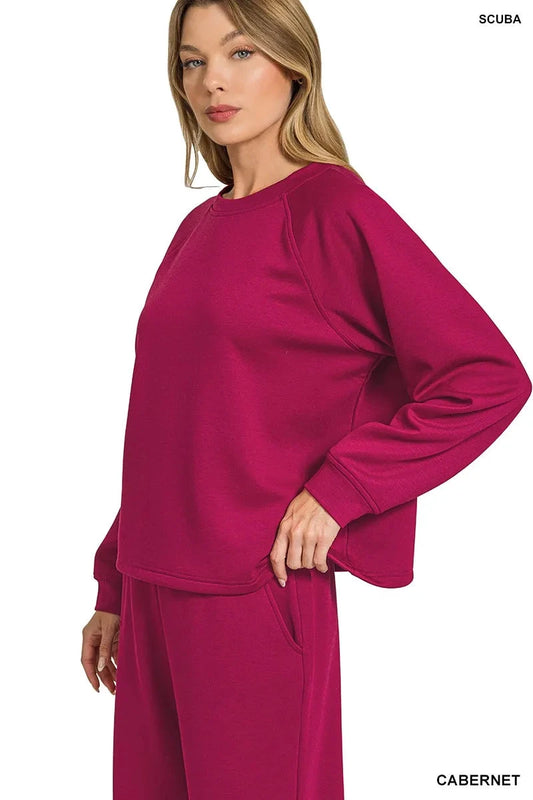 Zenana Scuba Crewneck Sweatshirt and Pants Set by Trendsi
