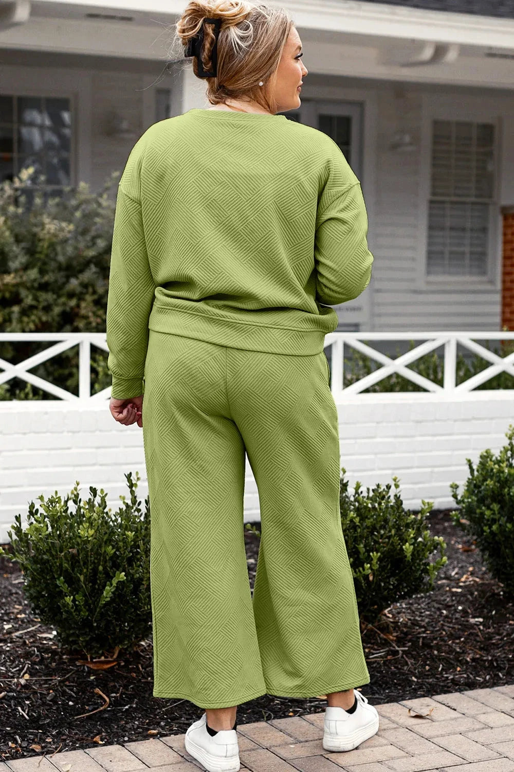 Double Take Full Size Textured Long Sleeve Top and Drawstring Pants Set by Trendsi
