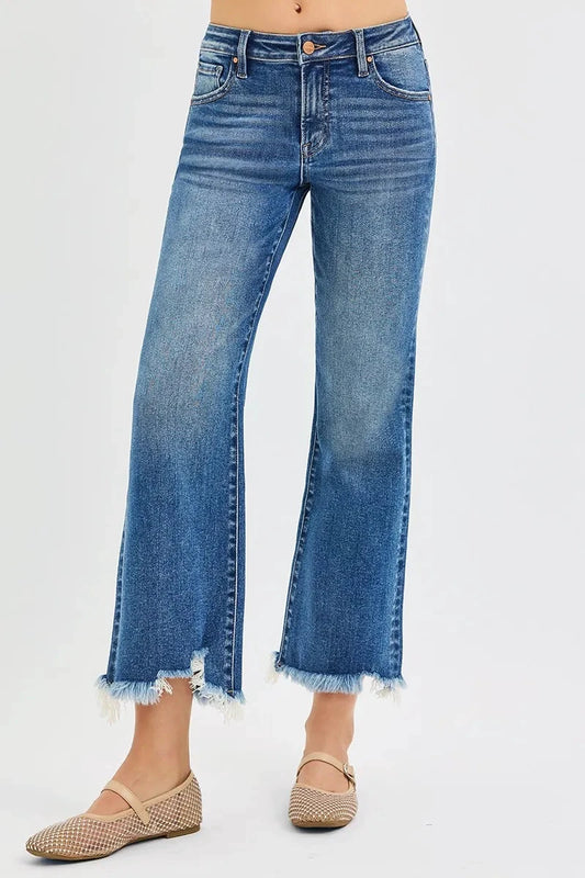 RISEN Full Size Mid Rise Crop Straight Jeans Plus Size by Trendsi