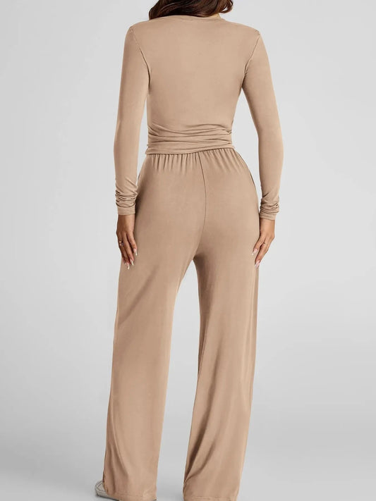 Round Neck Long Sleeve Top and Pants Set by Trendsi