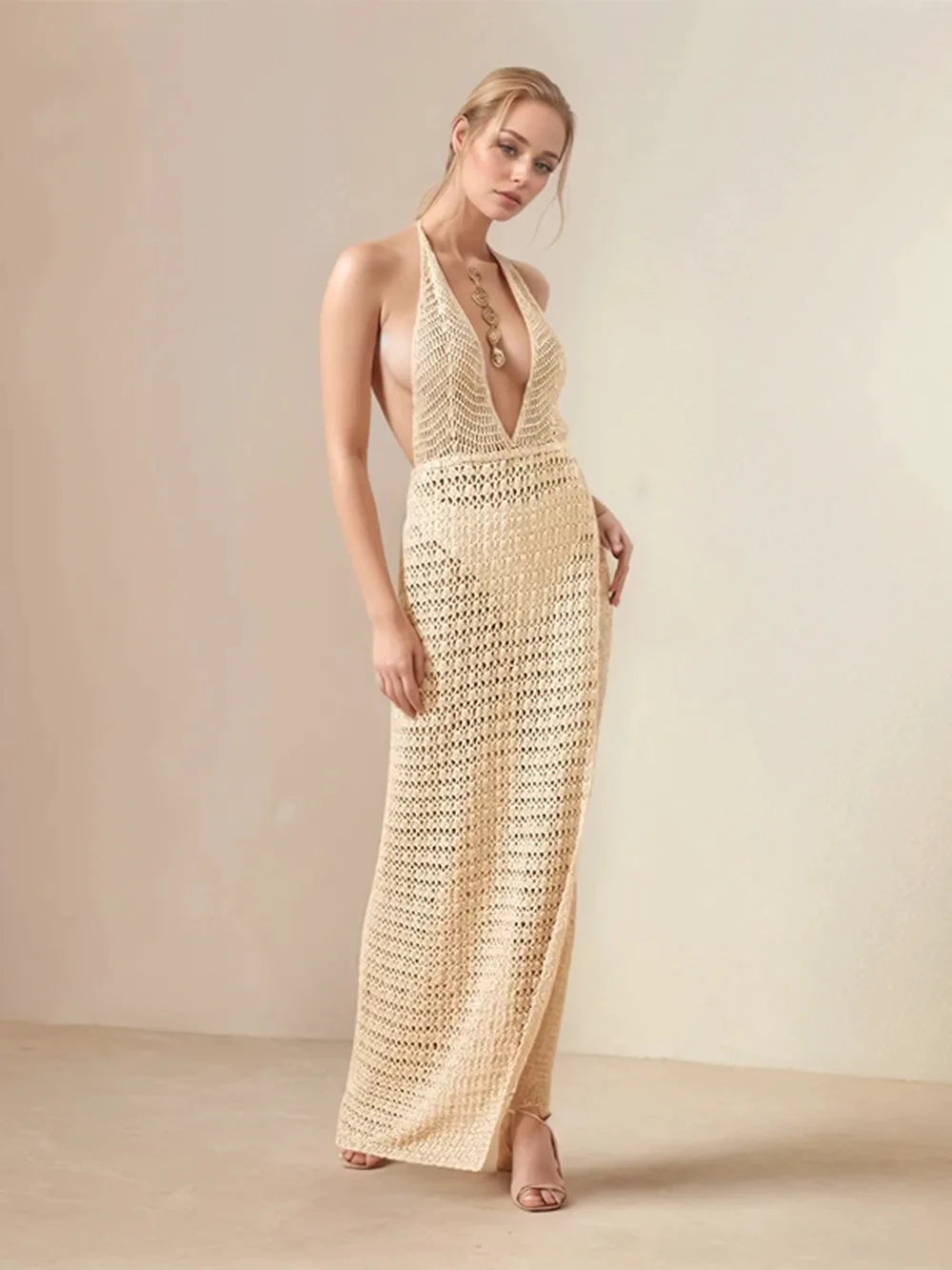 Hollow Out Halter Neck Cover-Up Dress by Trendsi