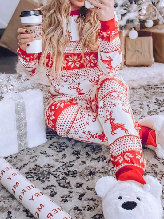 Full Size Christmas Element Round Neck Top and Pants Set by Trendsi