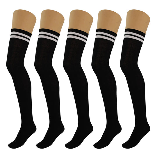 5 Pairs Over-the-Knee Thigh-High Cotton Socks for Women – Warm Boot Leg Warmers, Soft & Stretchy Knit Stockings by AWS/American Made