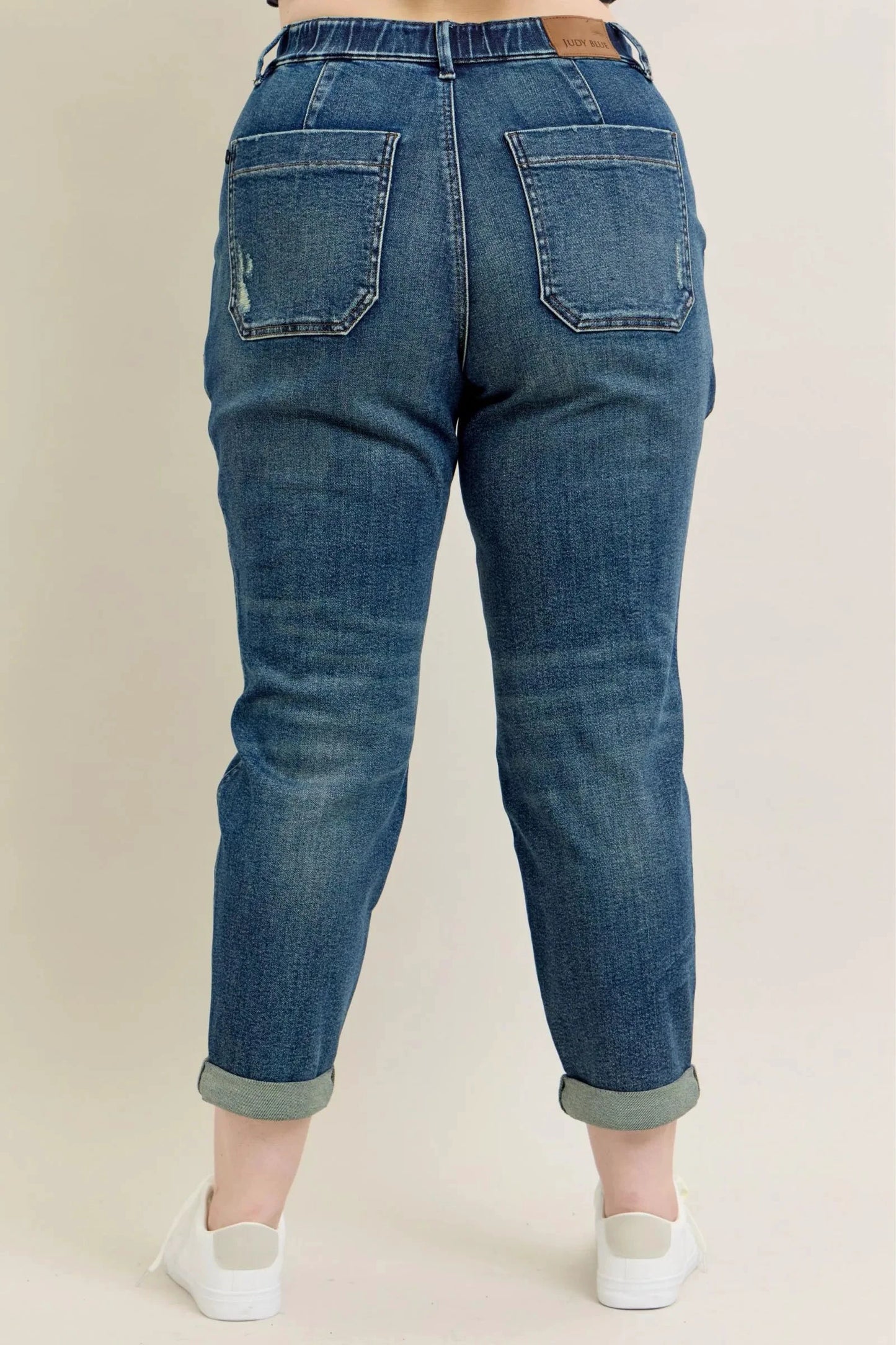 Judy Blue Full Size HW Vintage Wash Jeans w/ Drawstring Plus Size by Trendsi