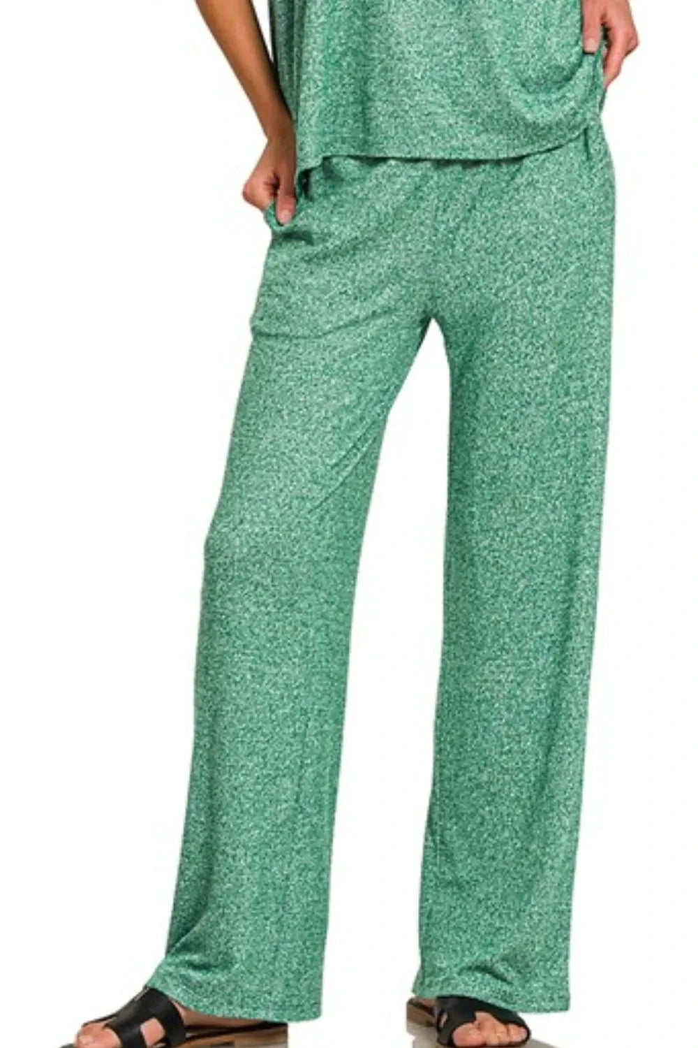 Zenana Soft Melange Short Sleeve Tee & Long Pants Set by Trendsi