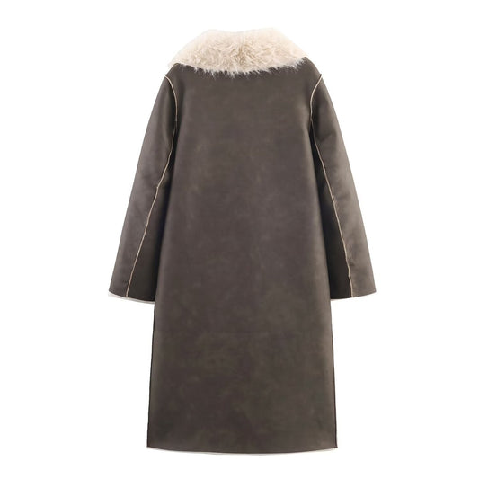 Espresso Stroll Faux-Shearling Long Coat