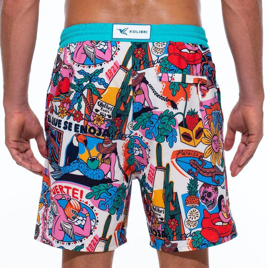 Mens Designer Board Shorts | Fuerte Original Print by Live Kolibri