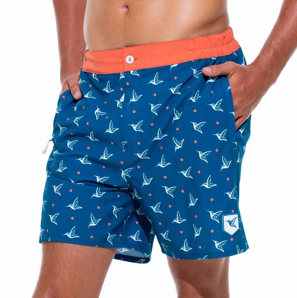 Mens Luxury Swim Trunks | Kolibri Monogram in Deep Ocean by Live Kolibri