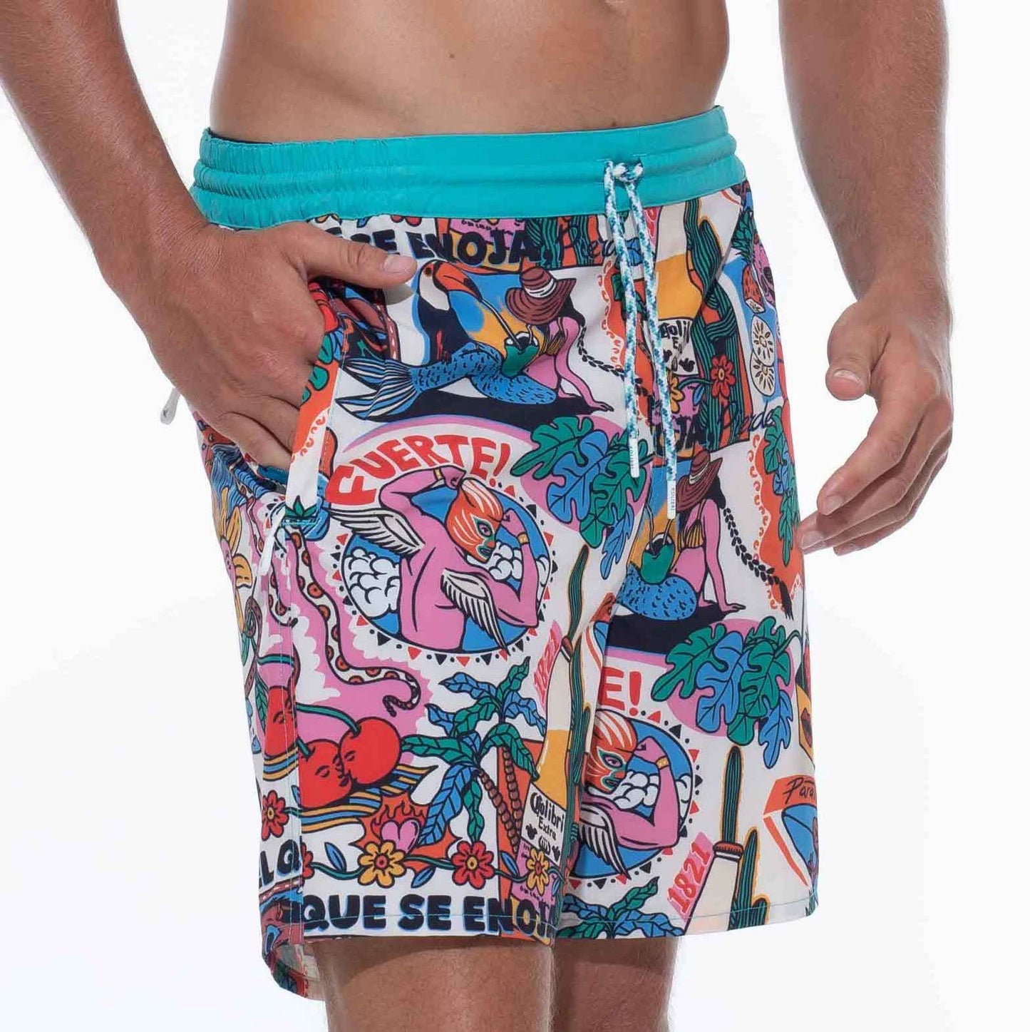 Mens Designer Board Shorts | Fuerte Original Print by Live Kolibri