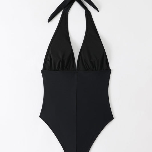 Noir Current Plunge Halter One-Piece Swimsuit