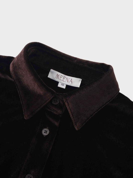 Velour Button Down Blouse-Brown by MEENA