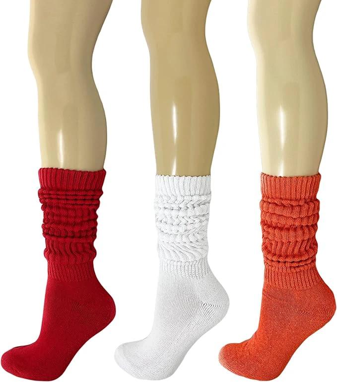 Women's Extra Heavy Cotton Slouch Socks – 3 Pairs, Size 5-10 | Thick, Cushioned & Colorful by AWS/American Made