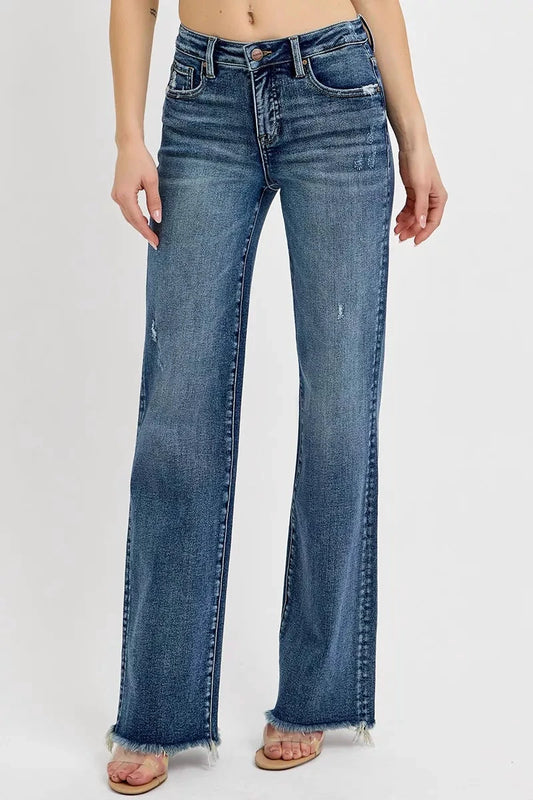 RISEN Full Size Tummy Control High Rise Long Straight Jeans Plus Size by Trendsi