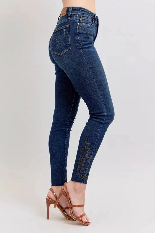 Judy Blue Full Size Embroidered High Rise Skinny Jeans Plus Size by Trendsi