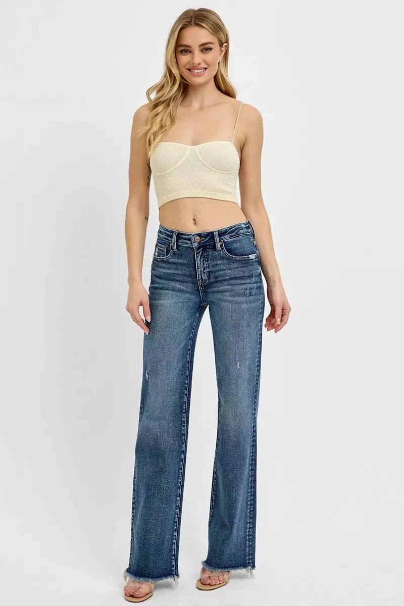 RISEN Full Size Tummy Control High Rise Long Straight Jeans Plus Size by Trendsi
