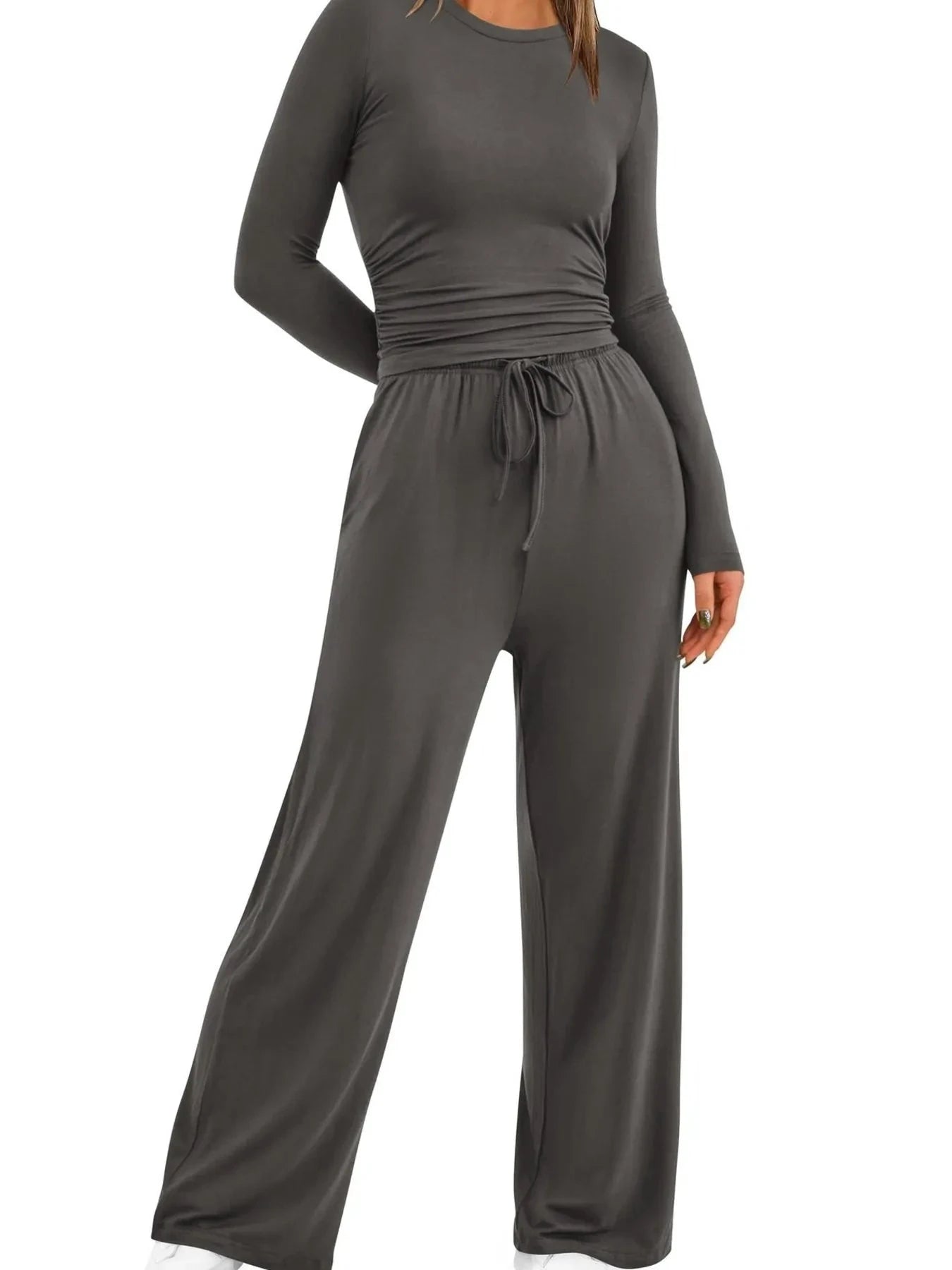 Round Neck Long Sleeve Top and Pants Set by Trendsi