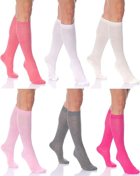 6 Pairs Women's Colorful Knee High Socks – Soft & Durable Combed Cotton (Size 9-11)-1