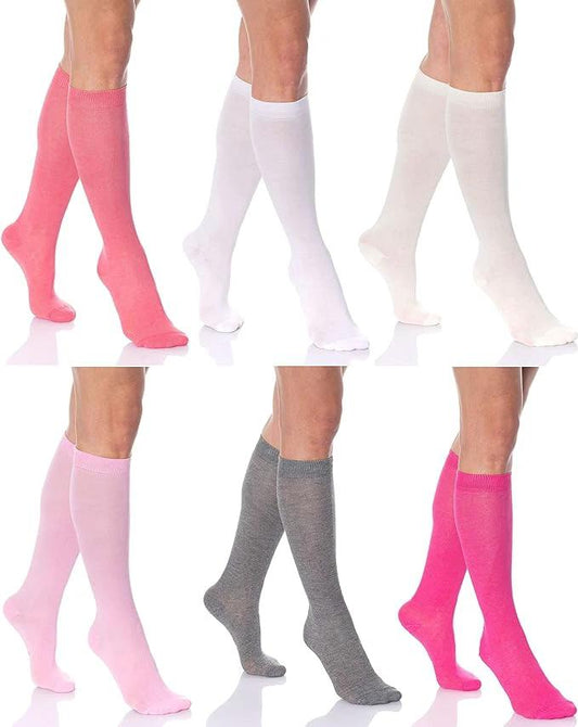 6 Pairs Women's Colorful Knee High Socks – Soft & Durable Combed Cotton (Size 9-11) by AWS/American Made