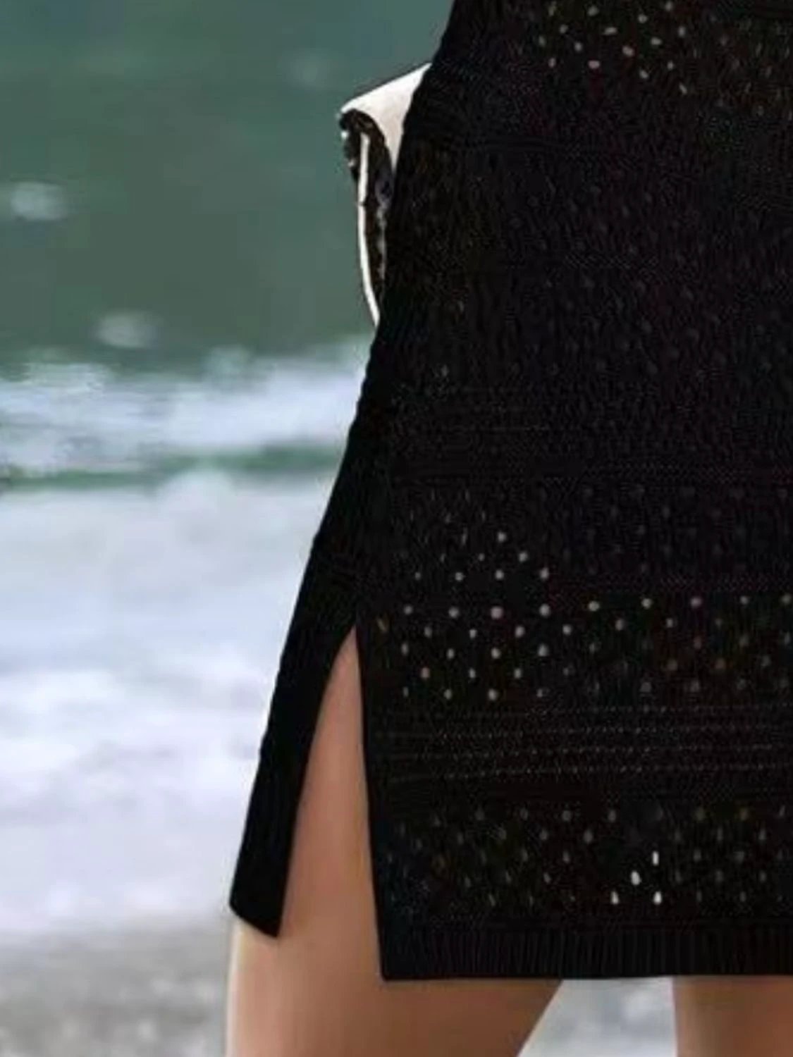 Elegant Women's Openwork Scoop Neck Beach Cover Up - Semi-Sheer and Slightly Stretchy Polyester Design by Trendsi