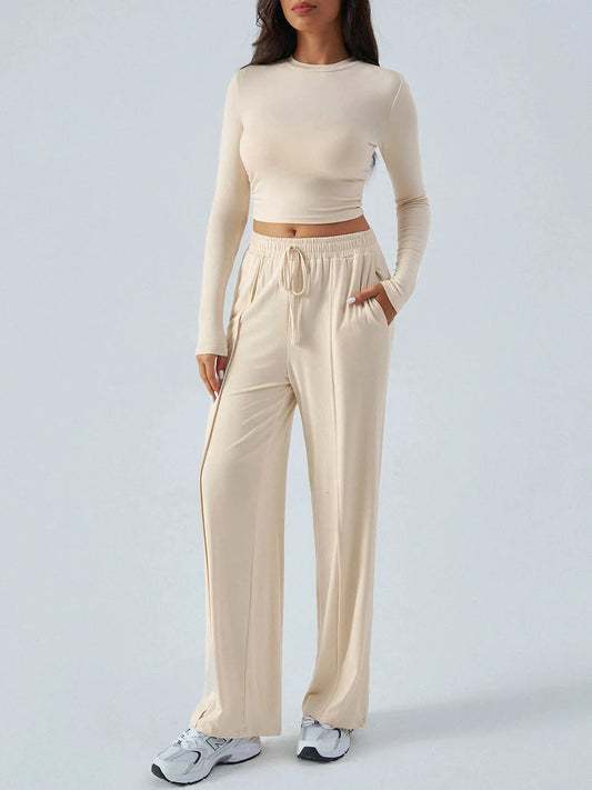 Round Neck Long Sleeve Top and Pants Set by Trendsi