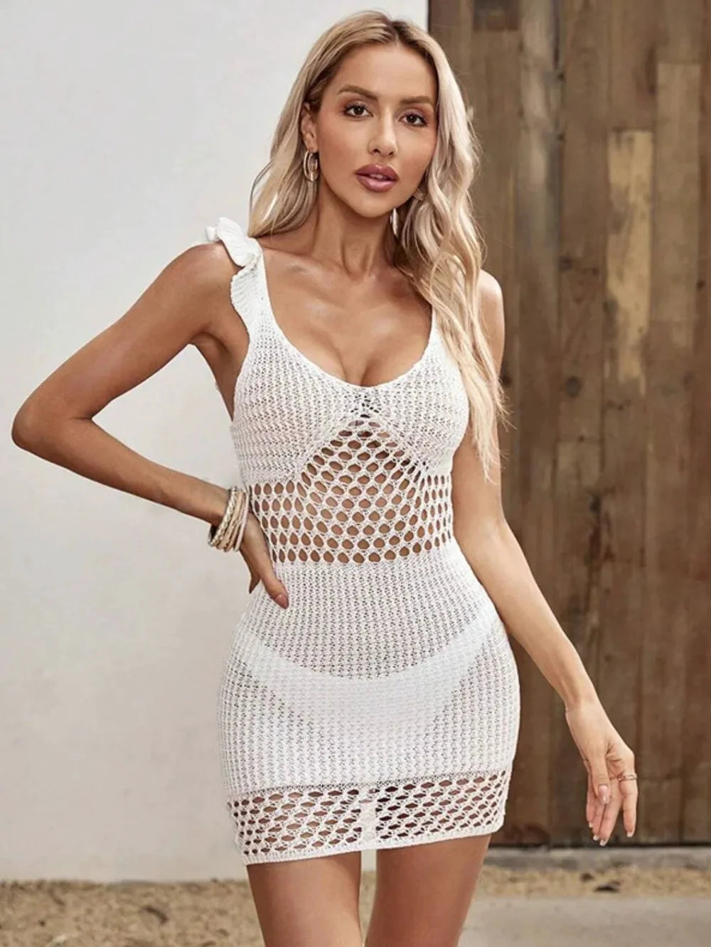 Ruffled Openwork Sleeveless Cover-Up Dress by Trendsi