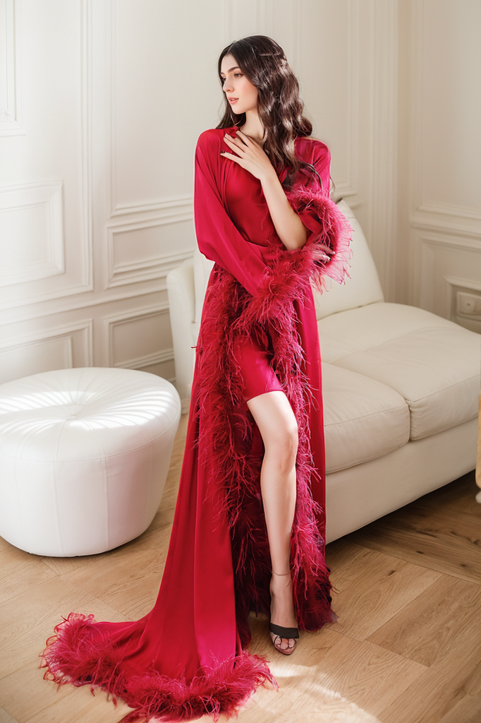 Vivienne Plume Satin Bridal Robe with Train