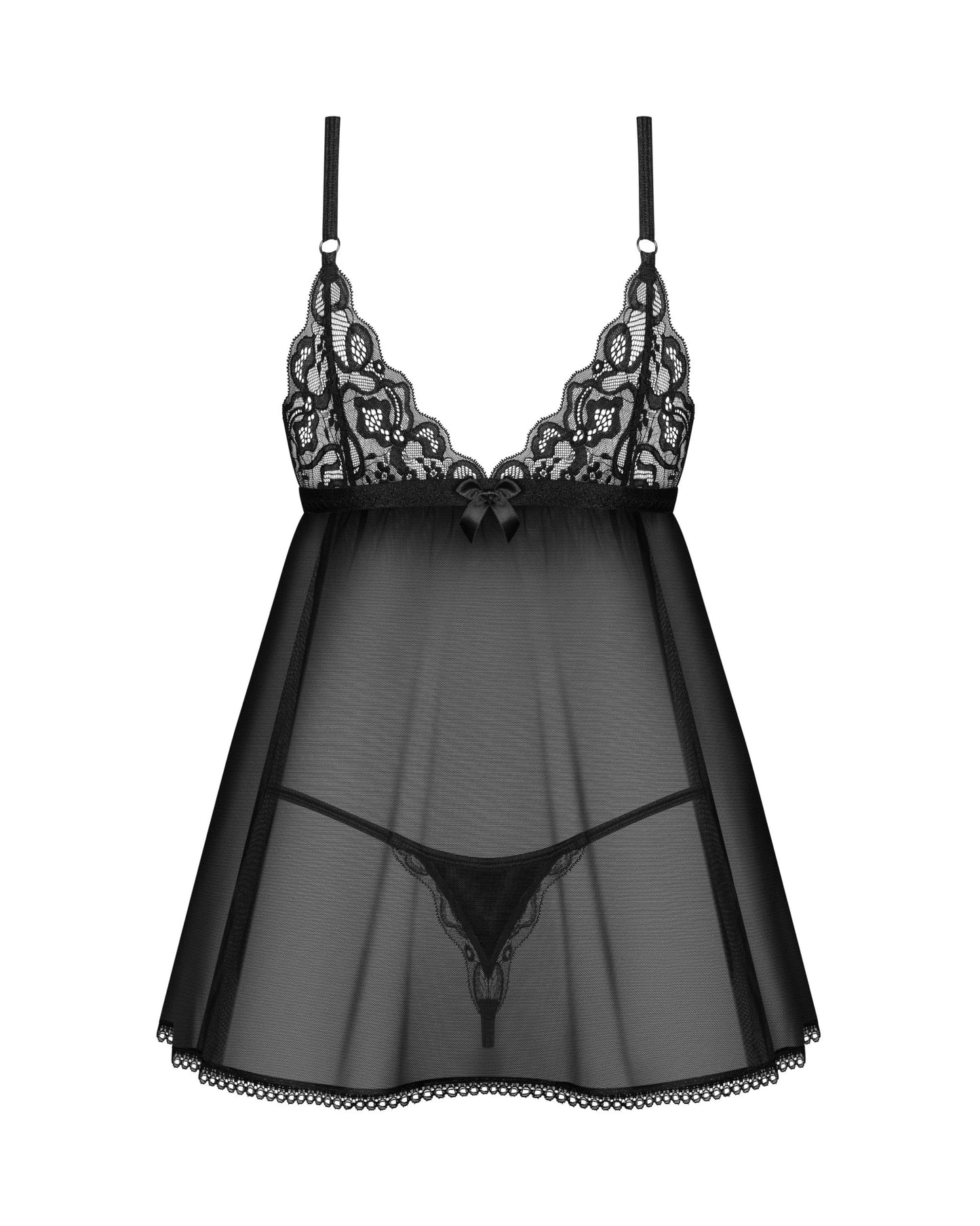 Obsessive Blomentis Black Sheer Mesh Babydoll Set