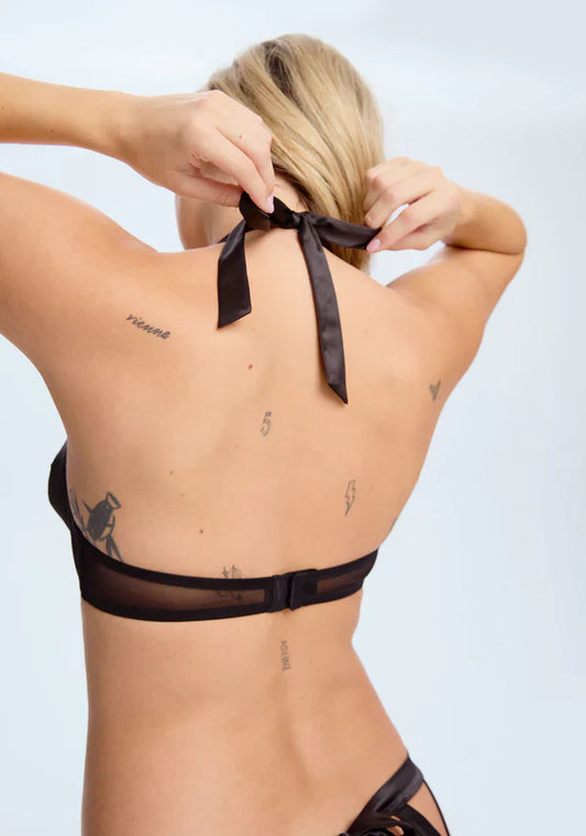 Satin & Sheer Open Cup Bra Blush Tempt Black-1