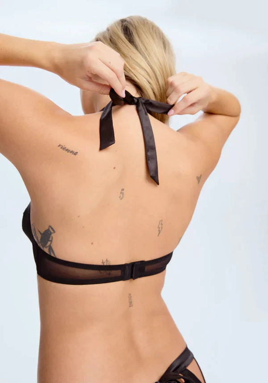 Satin & Sheer Open Cup Bra Blush Tempt Black by Blush Lingerie