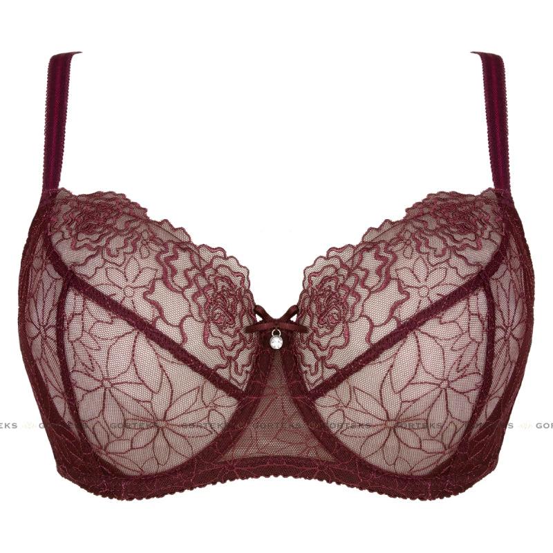 Sheer Mesh Balconette Bra Pamela Aubergine by Gorteks Lingerie