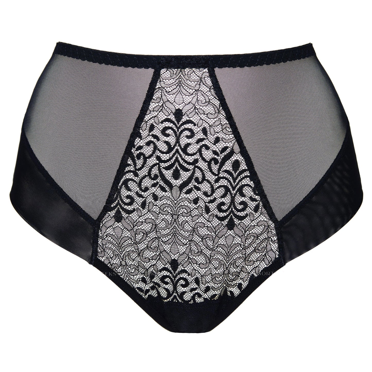 Gorteks Gabi Black Sheer High Waist Full Brief Panty