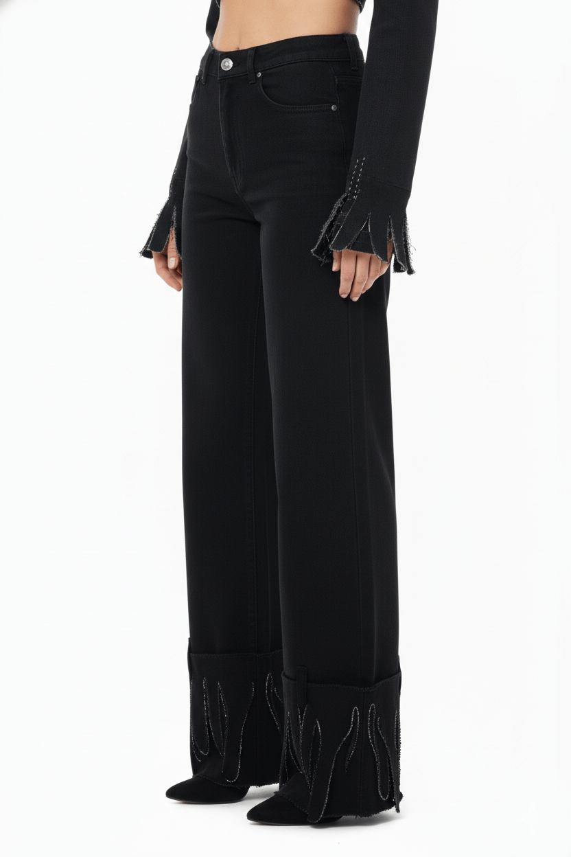 JENDUE Luciano Trousers - Wide-Leg Black Denim Pants