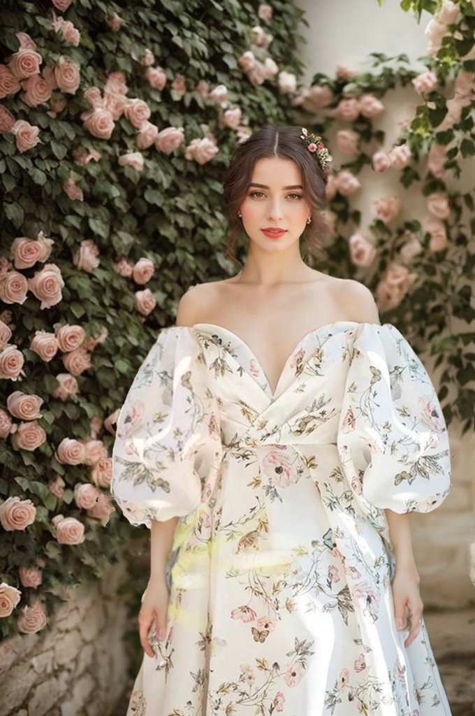 Florienne Reverie Butterfly-Print Bridal Gown