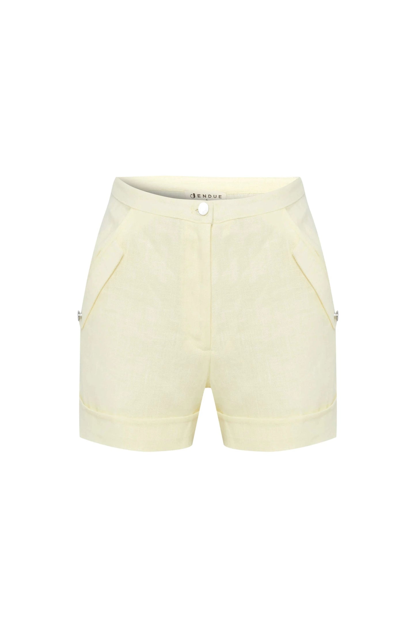 JENDUE Amara Denim Linen Shorts - High-Waisted Comfort by Jendue US