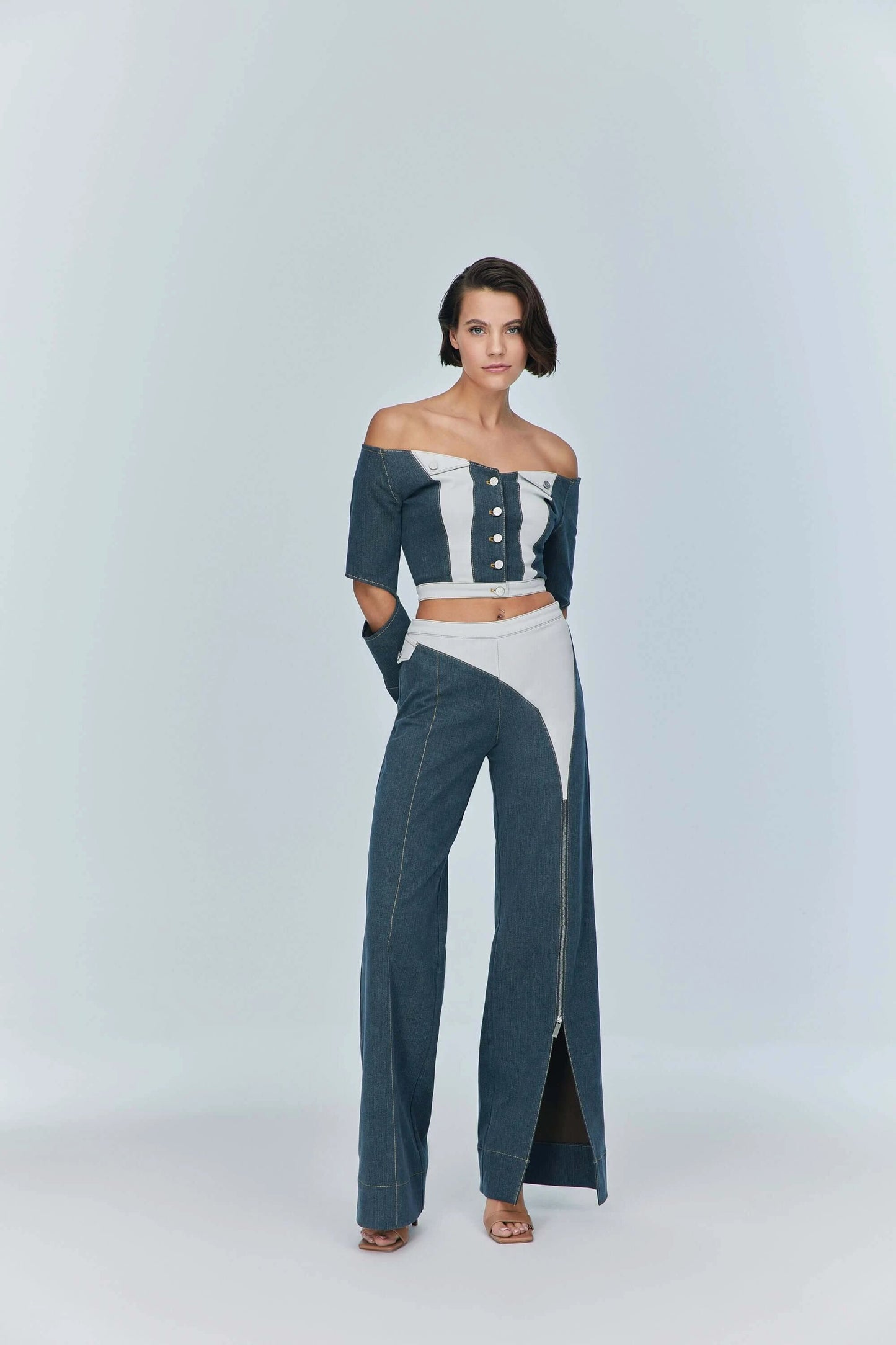 JENDUE Monte Off Shoulder Denim Jacket - Chic Cropped Jean by Jendue