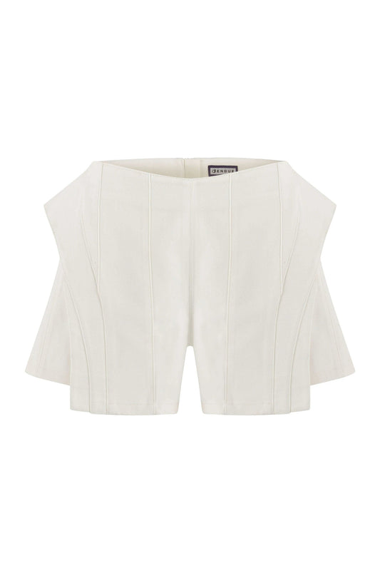 JENDUE Ron 3D Denim Mini Short - White Sculptural Design by Jendue