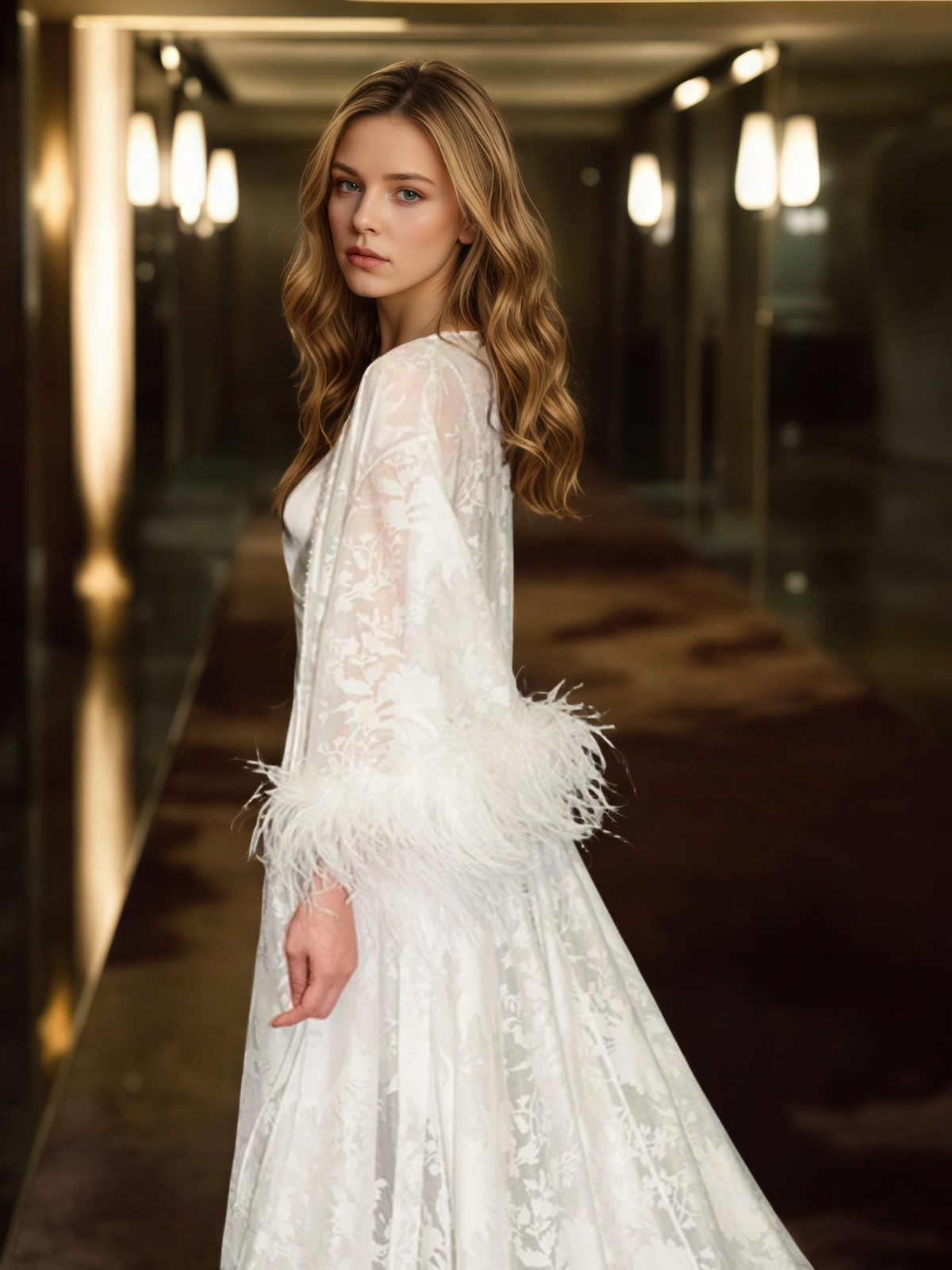 Maristella Plume Lace Robe and Slip Set